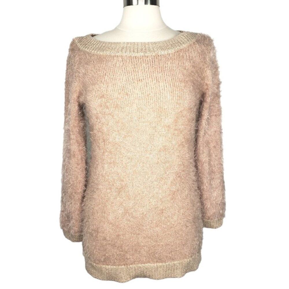 Bebe Super Soft Long Mauve Sweater Metallic Fluffy Cozy Lagenlook‎ Boat Neck